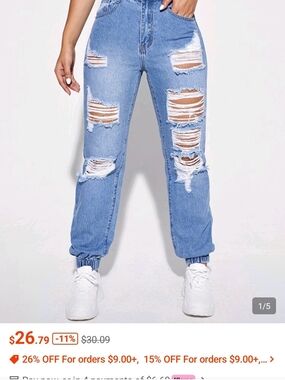 SHEIN Light Blue Ripped Boyfriend Jogger Jeans (Worn Only Once Due To Size)